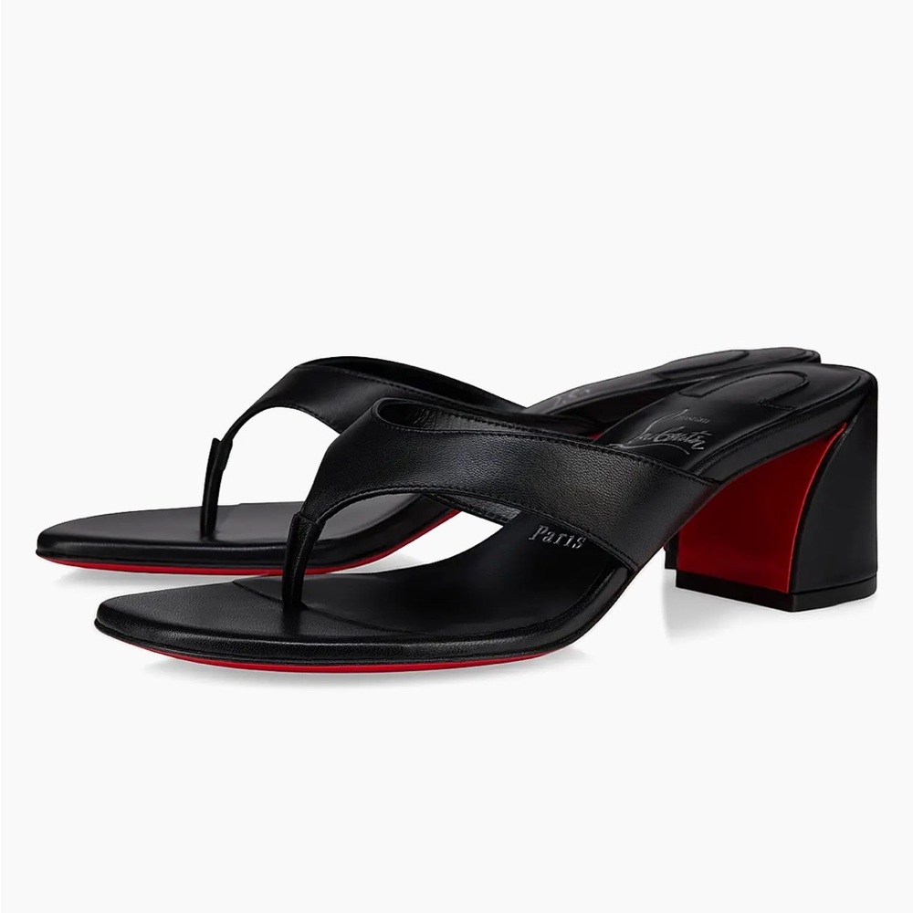 Brand New - Christian Louboutin Janetonga Black Thong Sandals with Block Heel